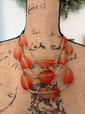 Chico's Three-Strand Matte Orange Bead Necklace